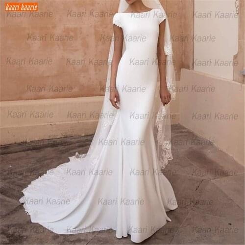 Elegant White Wedding Dress 2021 Mermaid vestido de noiva Satin Lace Appliqued Slim fit Bridal Gown Customization hochzeitskleid