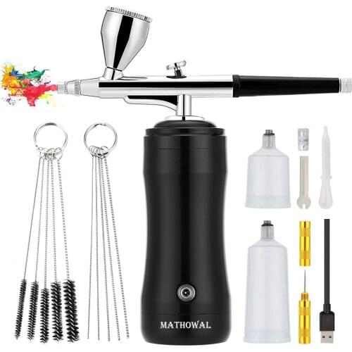 US Stock Portable Cordless Rechargeable 0.3mm Auto Airbrush Gun with Air Compressor for Makeup,Nail Art,Cake Decor,Model Color