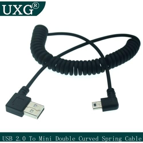 1pc USB 2.0 A Male to Mini USB 5 Pin Right Angled 90 Degree Spiral Coiled Adapter Cord Cable 5ft for MP3 Players Digital Cameras