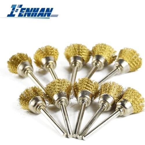10pcs Brass Brush 3mm Shank Wire Wheel Brushes Die Grinder Rotary Tool Electric Tool for Engraver Polishing Brushes