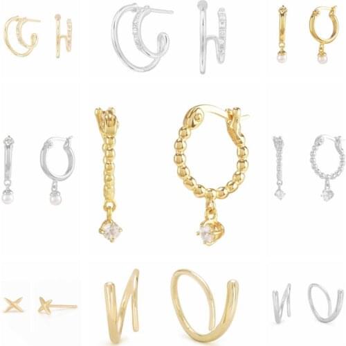 100% 925 Solid Sterling Silver Women Earrings Fashion Heart Cross Star Charm Stud Earrings For Friends Girls Gift Pendientes