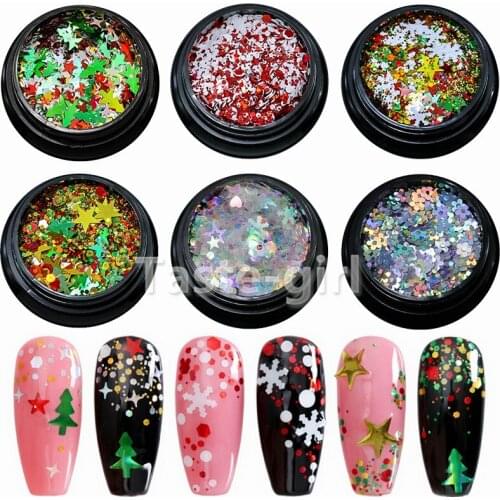 1 pot Laser Sequins for Nails Glitter Snowflake Christmas Tree Holographic Flakes Paillette Tool Nail Art Decoration Manicure