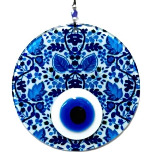 16 Centimeter Leaf Pattern Handmade Glass Evil Eye Bead, Leaf Pattern Glass Wall Ornament
