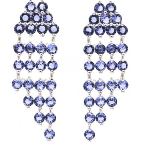 36x24mm Romantic Created Rich Blue Violet Tanzanite CZ For Ladies Wedding Silver Earrings