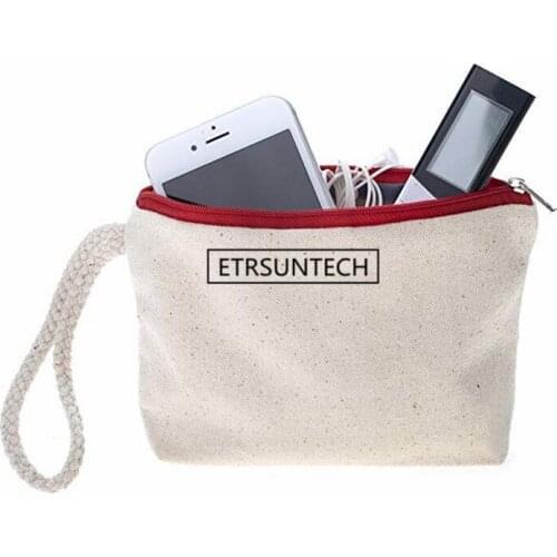 60pcs/lot High quality blank canvas zipper pouches cotton cosmetic Bags makeup bags Mobile phone bag With Rope