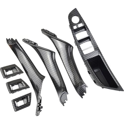 7Pcs Right Hand Drive Car Carbon Fiber For BMW 5 Series F10 F11 F18 Interior Inner Door Pull Handle Trim Cover Panel Assembly