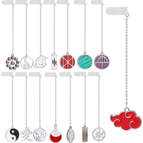 Anime Ninja Bookmarks Pendant Metal Akatsuki Sharingan Eye Badge Long Chain Bookmark Sasuke Men Charm Gifts Book Mark Jewelry