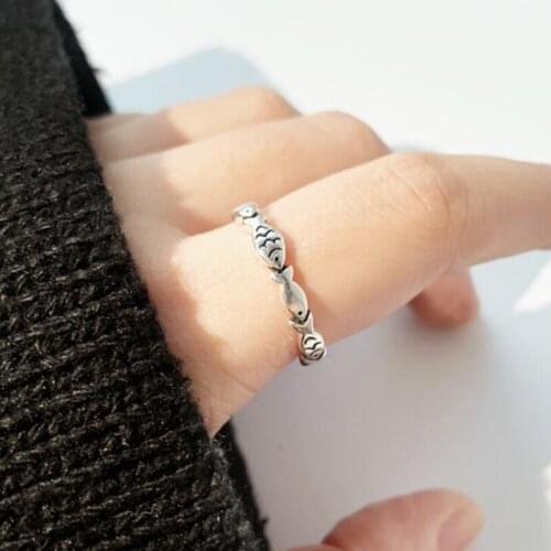 Bohemian Vintage Silver Color Fish Rings For Women Open Finger Ring Beautiful Engagement Jewelry Dropshipping