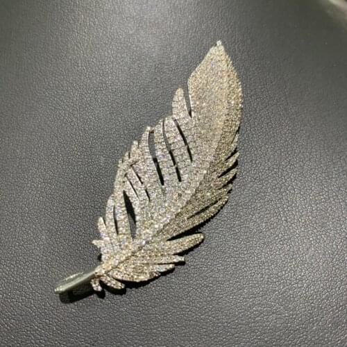 Leaf or feather brooch pins classic copper with cubic zircon fashion jewelry for women & men unisex brooch pendant double use