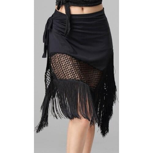 Black Mesh Skirt Latin Dance Dress Women Black Stage Costumes Tassel Salsa V-neck Rumba/samba Salsa Perform Fitness Dancewear