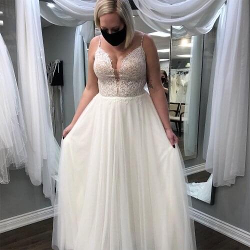 Eightale Aline Lace Beading Wedding Dresses Sexy V-Neck Wedding Gown Backless Bridal Dress Vestido de novia 2021