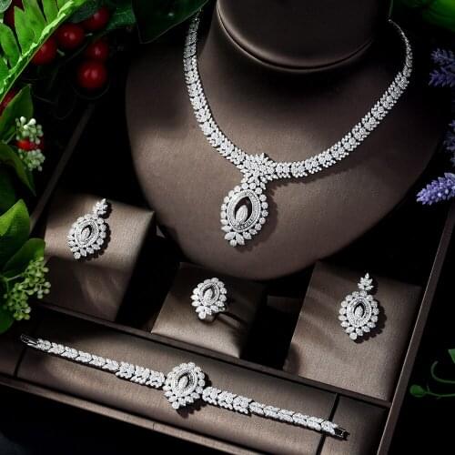 HIBRIDE Elegant Flower Shape Bridal Cubic Zirconia Necklace Earrings Bracelet Sets Big Wedding Jewelry Sets For Brides N-825