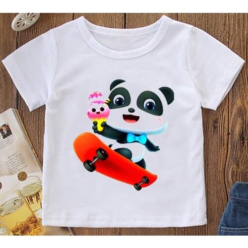 Rainbow Babybus Panda Graphic Print Tshirt Girls/Boys Kids Clothes Summer Short Sleeve T Shirt Harajuku Kawaii Children Clothing