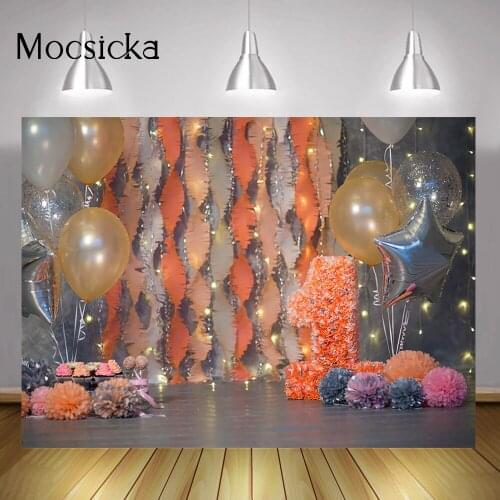 Newborn Kids 1st Birthday Backdrop Balloons Gray One Cake Smash Background Photo Studio Party Decorations Photography Props