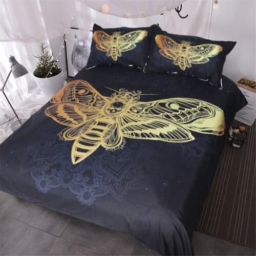 Bronzing Moth Pattern Quilt Cover with 2 Pillowcase Fashion Bedding 3 Piece Set 3D Printing Available Size Bed Duvet Cover