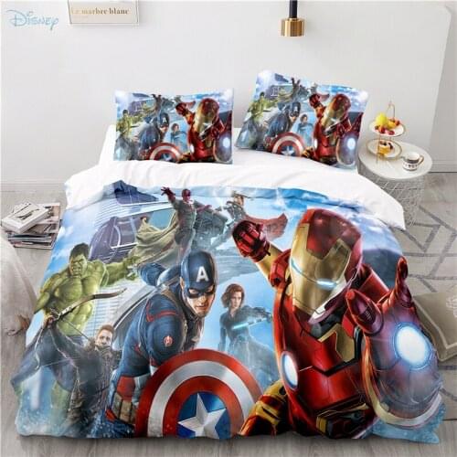 The Avengers Iron Man Captain America Spider Man Character Printed Bedding Set Cartoon Children Duvet Comforter Cover Pillowcase