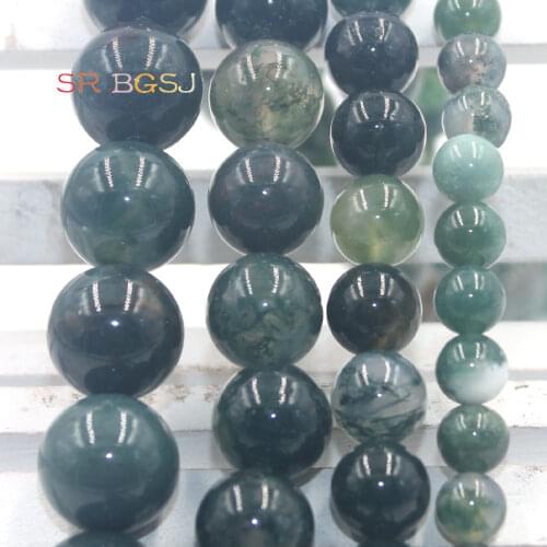 Free Ship Round Moss Agat Onyx Beads Green Stone 4/6/8/10/12/14mm Pick Size 15inches For Jewellery Necklace