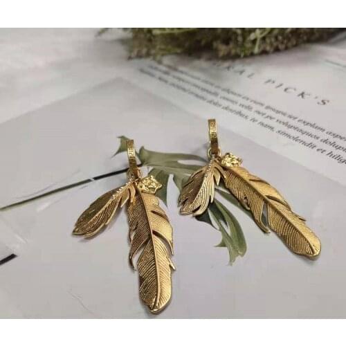 Hot Brand Fashion Jewelry Gold Color Feather Earrings Crystal Tassel Earrings Long Tassel Design Hot Fashion Party Earrings