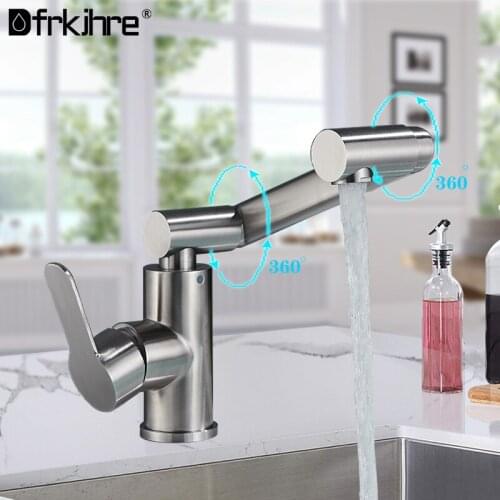 Bathroom Kitchen Basin Faucet Brushed Single Handle 360 Rotation Spray Sink Tap Hot And Cold Water Crane Deck Mount Faucets
