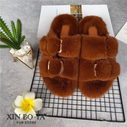 2021 New Ladies Slippers 100% High Quality Real Mink Slippers Casual Flat Sandals Home Indoor Shoes Girls Outdoor Slippers Fast