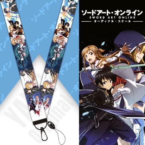 Mobile Phone Lanyard Wristband Keychain Sword Art Online Japanese Anime Ribbon Keychain Long Detachable Lanyard Keychain