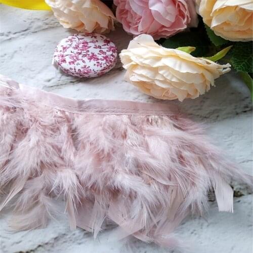 Wholesale 10 Meter Leather Pink fluffy Turkey feathers ribbon fringe 6-8inch Dress Costumes Sewing feather Trim for Crafts