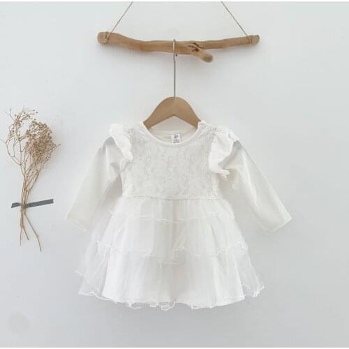 Long Sleeve Dress for Girls Cute White Lace Dress Baby Princess Birthday Costume DT366