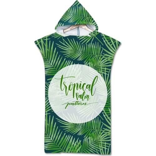 Tropical Leaves Microfiber Beach Poncho Towel With Hooded Quick Drying Lightweight Cloak Towel For Adult Swim Surf Changing Robe