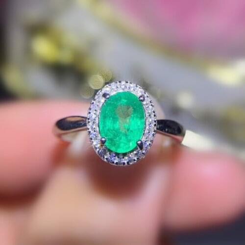 Natural real emerald simple ring Per jewelry 5*7mm 0.9ct gemstone 925 sterling silver Fine handmade jewelry J210727