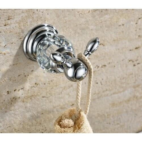 Luxury crystal & brass chrome robe hook bathroom hangings chrome towel rack clothes hook GY001