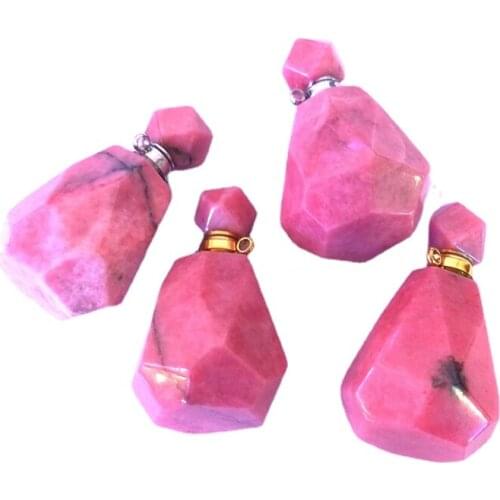 Rhodonite perfume bottle pendant Chakra natural gems stone connector Magical Medicine Bottle pink Aroma Oil diffuser charm