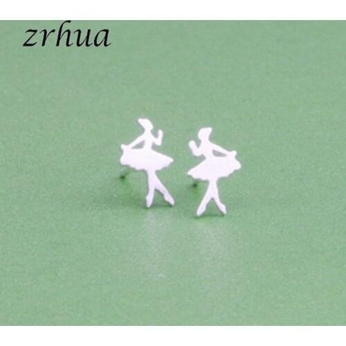 ZRHUA Dancing Girls Design Romantic Jewelry Silver Color Simple Stud Earrings For Women Elegant Wedding Jewelry Hot Sale