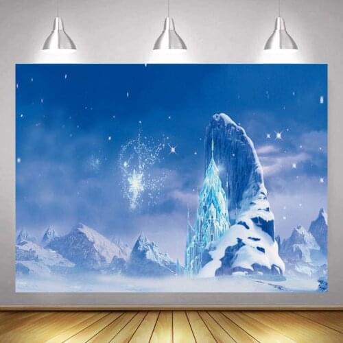 Snow Mountain Land Photography Backdrop Cartoon Frozen Party Princess Birthday Party Baby Shower Photo Background Photo Studio