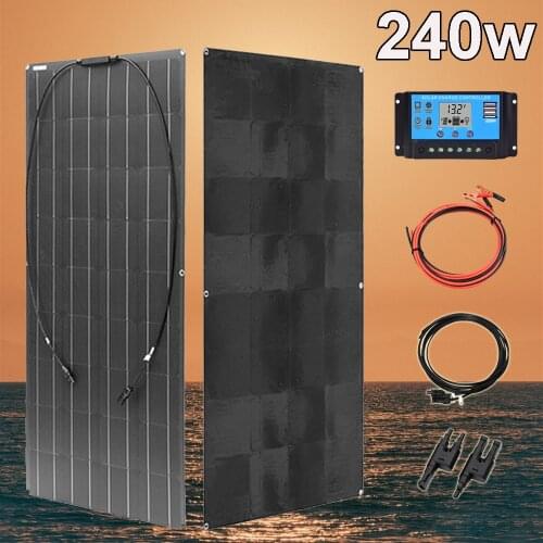 Solar panel 12v 120w 240w 200w 100w kit solar charger controller 20A for battery car boat RV caravan camper roof home system PV