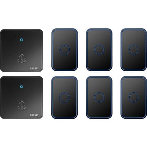 CACAZI Intelligent Wireless Doorbell 300M Range 60 Chimes Waterproof Home Flash Door Ring Bell US EU UK Plug 2 Button 6 Receiver