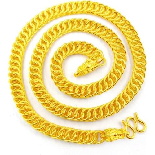 Hip Hop Jewelry Yellow Gold Filled Mens Necklace Chain With Dragon Heads 60cm Long