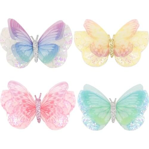 2021 Sequins Butterfly Hairpin for Girl Colorful Bow Handmade Lace Hair Clips Hair Accessories Girls Ponytail Spring Clips