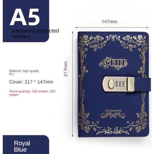 Retro password book with lock diary book art notebook hand account book notepad thickened stationery hand account book