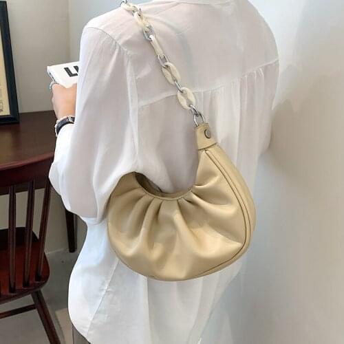 Acrylic chain women Axillary bags Folds Design Female Shoulder bags Small PU Leather ladies Crossbody bags bolsas handbag white