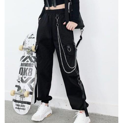 Women Harajuku Punk Hip Hop Streetwear Casual High Waist Overalls Joggers Black Fashion Pocket Loose Pants