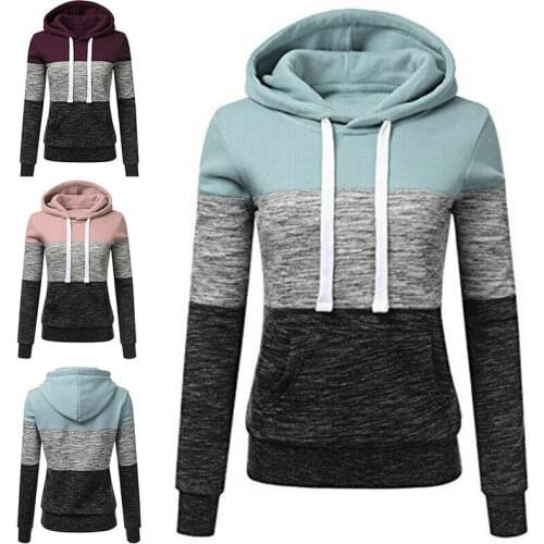 Women Patchwork Loose Casual Jumper Hoodies Hooded Sweatshirt Tops