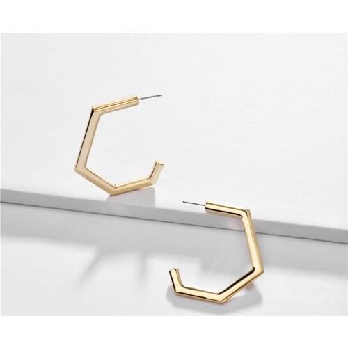 ZWPON Gold Geometric Pentagon Hoop Earrings for Women Fashion Polygon Hexagon Earrings Jewelry Wholesale