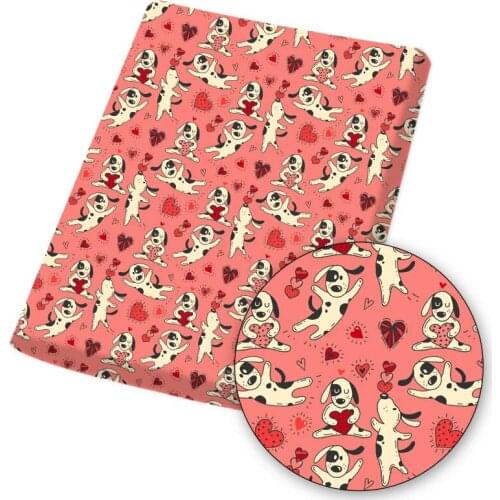 Valentines Day Polyester Cotton Fabric Heart Love Cute Animal Printed Cloth Sheet DIY Dress Supplies Handmade Mask 45*145cm 1pc