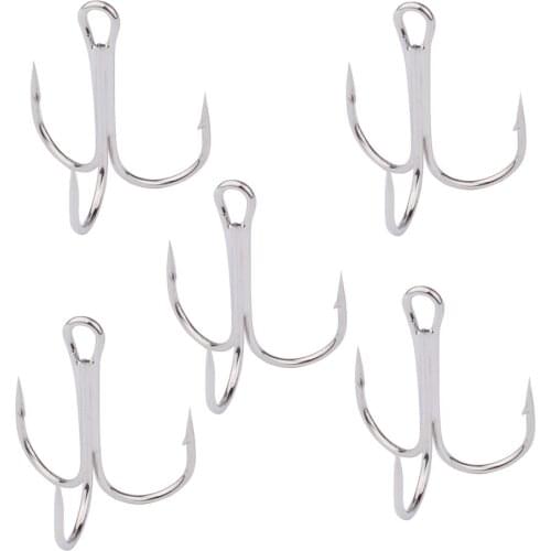 100pcs 35647 Silver Treble Hooks High Carbon Steel Round Bent Treble Triple Artificial Lure Jig Fishhook Size 10# 8# 6# 4# 2