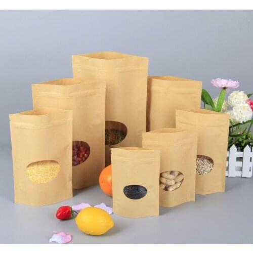 100PCS Kraft Paper Stand up With Circle Window Gift Bag Heat Seal Bags Tea Biscuits candy Food bread Storage Bag