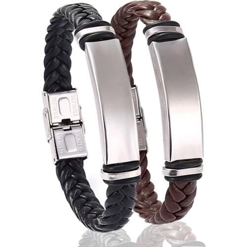 2020 Fashion Bracelet Black Leather Bracelets & Bangles Stainless Steel Bracelets For Women Men Jewelry