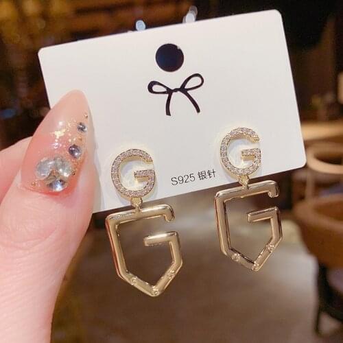 2021 Fashion Big Letter G Crystal Drop Earrings for Women Bijoux Geometric Rhinestones Dangle Earrings Statement Jewelry Gifts