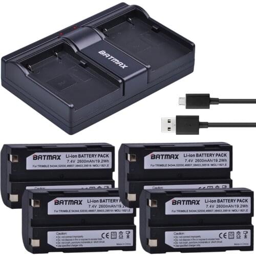 4Pcs 7.4V 2600mAh Battery + Dual USB Charger for Trimble 54344 Battery Trimble TR-R8 Trimble 5700 5800,MT1000,R7,R8 GPS Receiver