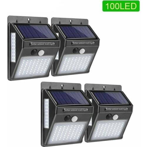 4pcs/Lot 100 LED Solar Light Outdoor Solar Lamp PIR Motion Sensor Wall Light Waterproof Solar Sunlight Powered Garden street