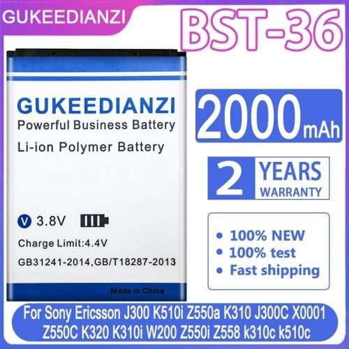 GUKEEDIANZI 2000mAh BST-36 Battery For Sony Ericsson J300 K510i Z550a K310 J300C X0001 Z550C K320 K310i W200 Z550i Z558 k310c